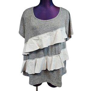 Lane Bryant Melange Striped Ruffle Gray Linen Blend Tee-Shirt Size 18/20 Plus C7
